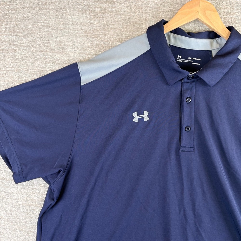 Under Armour Drive HeatGear Polo Shirt Mens 4XL Navy Blue Colorblock EUC Golf